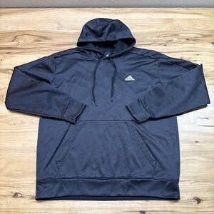 Adidas Hoodie Mens Large Black Climawarm Fleece Pullover Sweatshirt Athletic